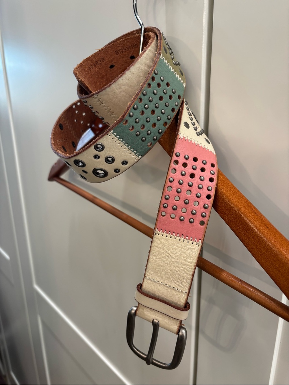 Western Bohemian Leather Belt Strap in Pink, Green, Beige